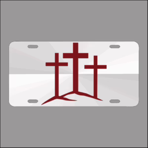Chrome Plate Ruby Red 3 Crosses License Plate