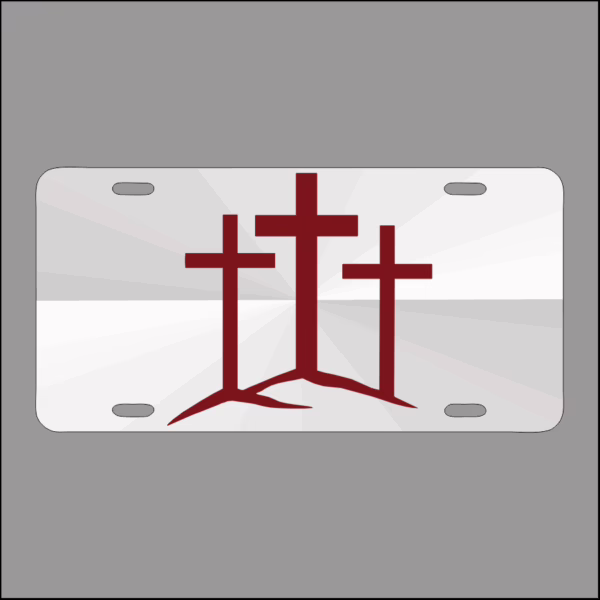 Chrome Plate Ruby Red 3 Crosses License Plate